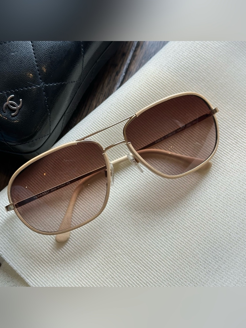 CHANEL 4162 Q C BEIGE AVIATOR SUNGLASSES